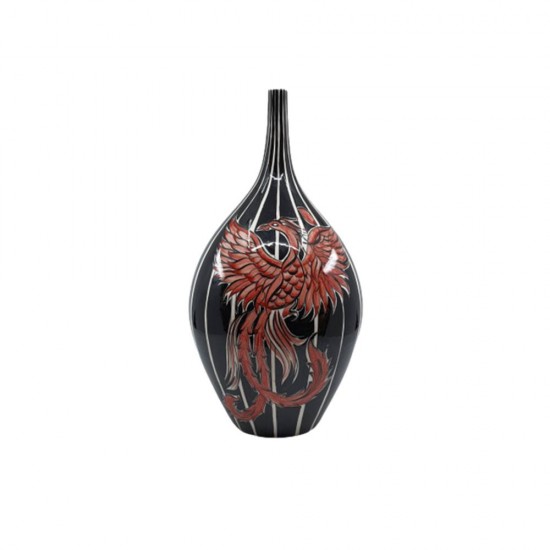 Phoenix Vase Black White Red Gilded