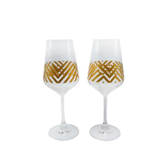 Zigzag Gold Gilded Clear Glass Set for 2 Large Size